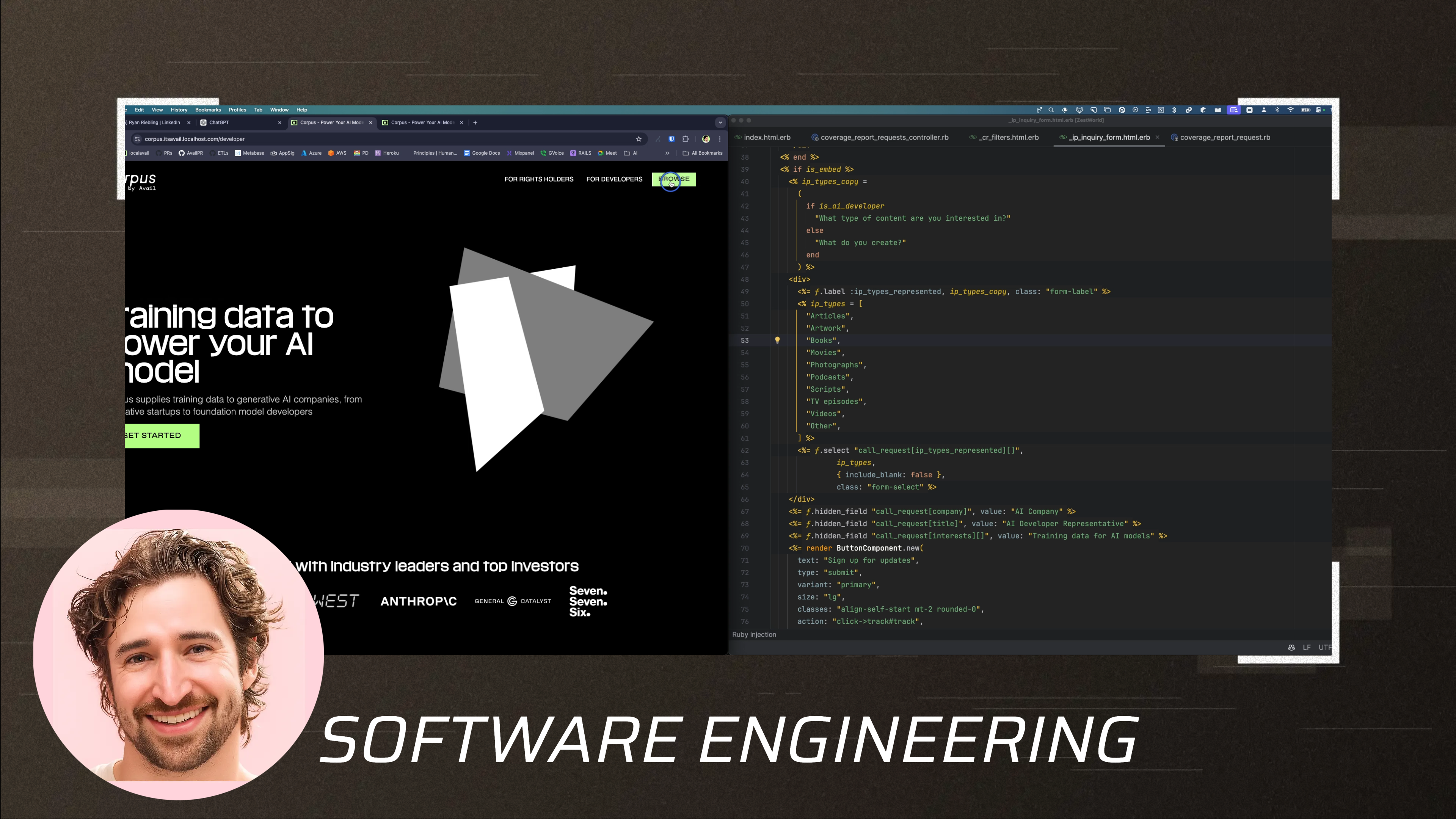 A website and code side by side